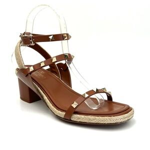 Valentino Garavani Rockstud Crisscross Block-Heel Sandals sz 7.5